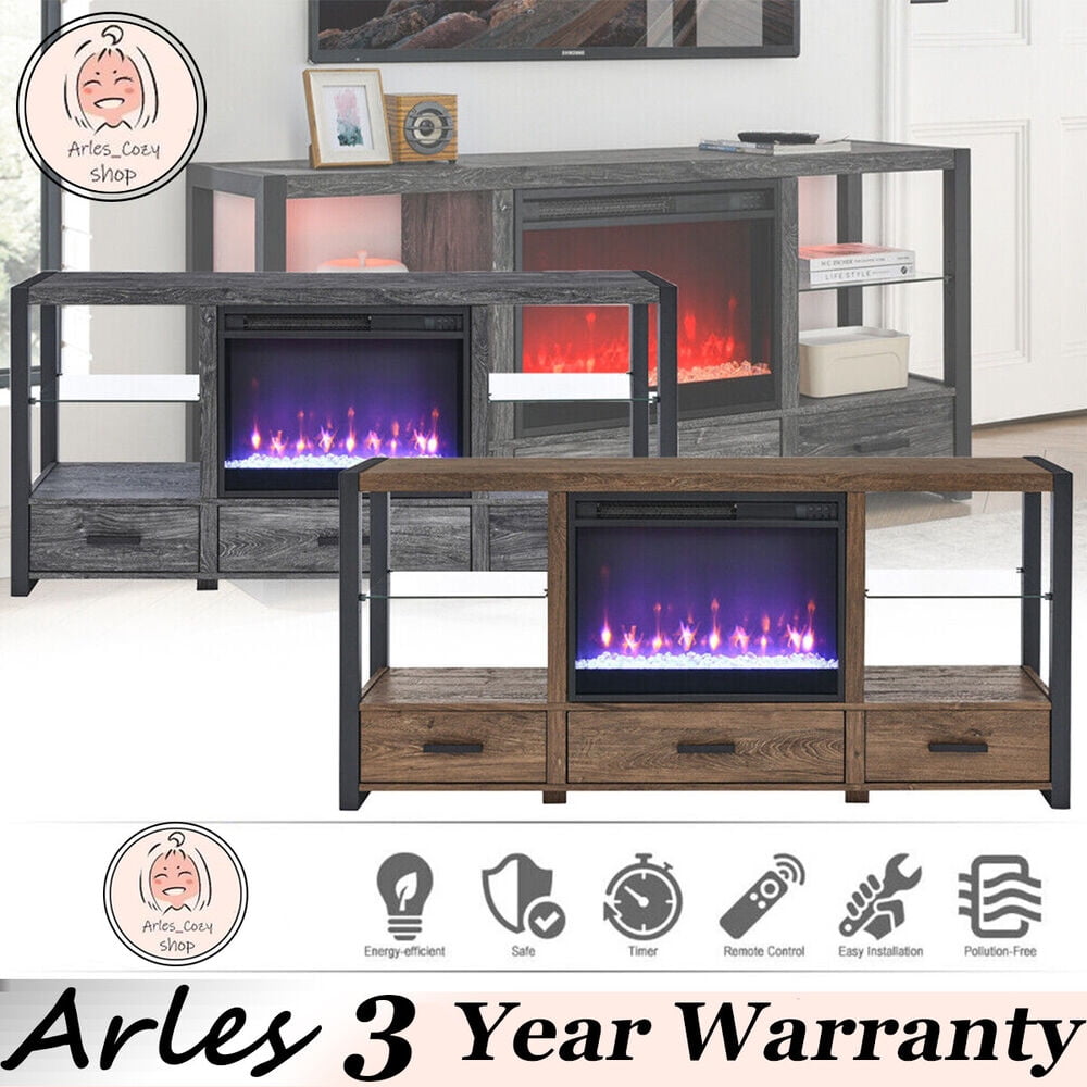 60" Electric Fireplace Insert TV Stand w/ LED Lights for TVs Up To 70