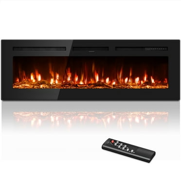 60" Electric Fireplace Recessed and Wall Mounted Ultra-Thin Fireplace Heater,Silence Fireplace with Logs,Crystal,Multicolor Flame,Timer,Touch Screen and Remote Control