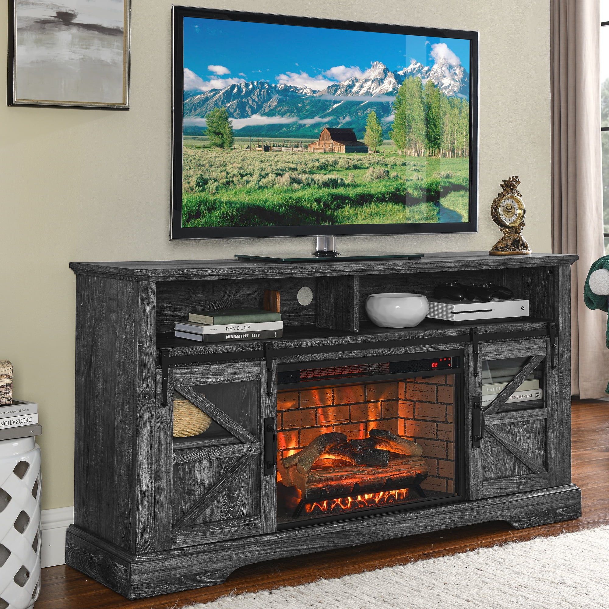 Black fireplace tv sale stand 60 inch