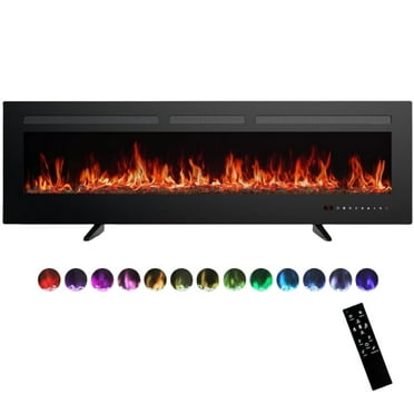60" Electric Fireplace, Ultra-thin Recessed and Wall Mounted Fireplace, Linear Fireplace with Timer Remote Control Adjustable Flame Color 750w/1500w Black