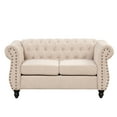 thumbnail image 1 of 60" Elegant Modern Upholstered Sofa with Solid Wood Legs, Mid-Century Loveseat Sofa Chair with Buttoned Tufted Backrest and Detachable Cushion, Suitable for Living Room, Beige, 1 of 9