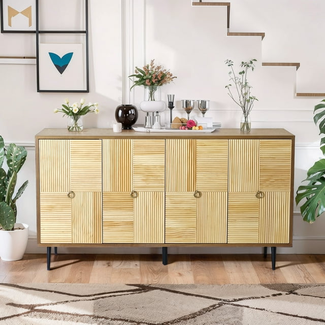 60" Elegant Vintage 4-Door Accent Sideboard Cabinet,for Bedroom,Living Room,Office,Easy Assembly, Brown