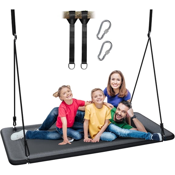 60" Extra Large Rectangle Tree Swing - Heavy Duty 700lb Capacity, Waterproof Platform for Kids & Adults with Complete Installation Kit & 2 Tree Straps - Blue