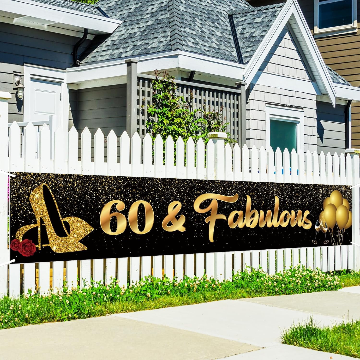 60 & Fabulous Large Banner - 60th Birthday Sign Yard Backdrop Banner ...