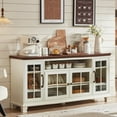 thumbnail image 1 of 60" Farmhouse Buffet Cabinet with Storage, Large Wood Sideboard Cabinet with Glass Doors, Kitchen Coffee Bar Cabinet for Dining Room, White, 1 of 8