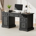 thumbnail image 1 of 60" Farmhouse Executive Desk with File Drawer, Storage Cabinet, Wood Home Office Desk , Rustic Computer Writing Desk for Home, Study, Work, Writing, 1 of 10