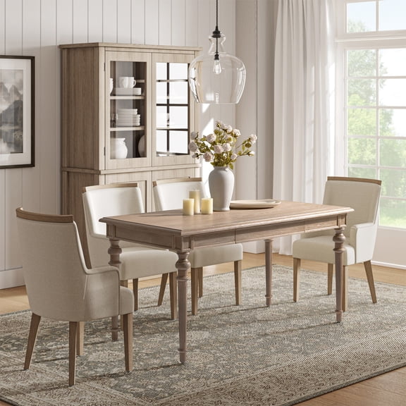 60" Farmhouse Solid Wood Dining Table, Traditional Wooden Kitchen & Dining Room Table with Spindle Legs, Oak
