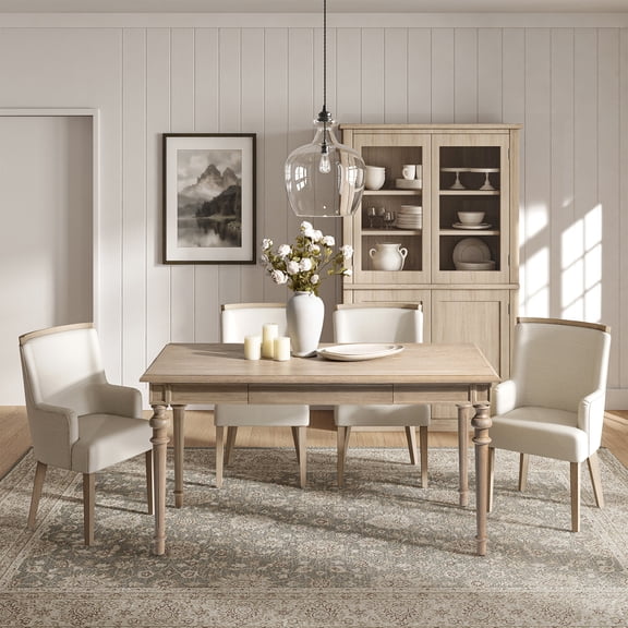 60" Farmhouse Solid Wood Dining Table, Traditional Wooden Kitchen & Dining Room Table with Spindle Legs, Walnut