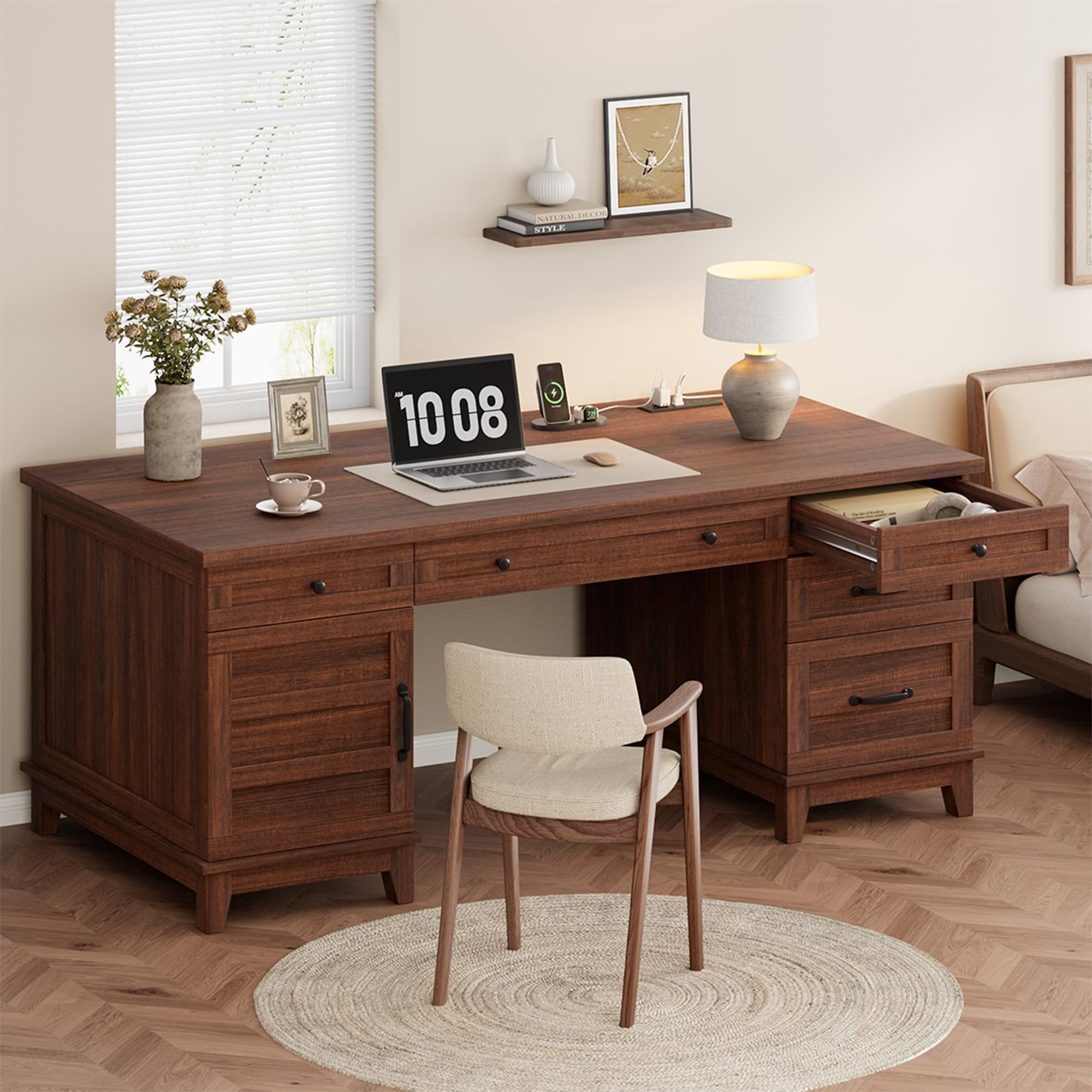 Brown Drawer-equipped Farmhouse Home Office Desk