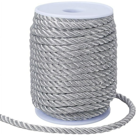 60 Feet 6mm Silver Decorative Rope Cord Trim 3 Strand Braided Honor Cord Garden Twine Thread Strings Gift Wrapping Supplies