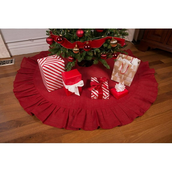 60" Red Christmas Tree Skirt with Ruffled Edge by Primitive Home Decors