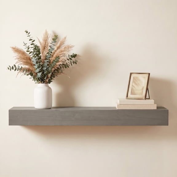 60" Fireplace Mantel Shelf,Solid Pine Wood Wall Mounted,Rustic Farmhouse Floating Shelf,Natural Finish for Home Decor,Grey