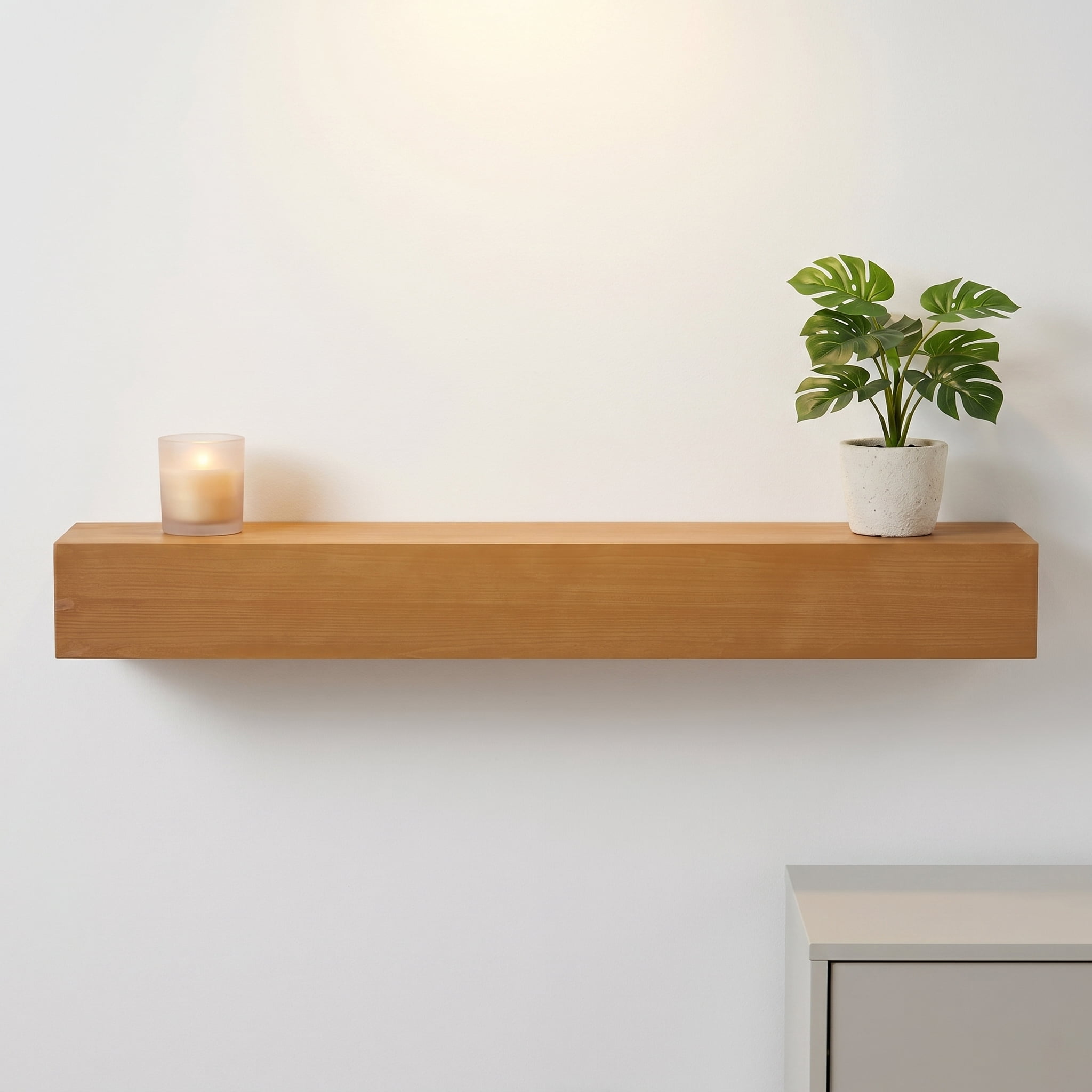 60" Fireplace Mantel Shelf,Solid Pine Wood Wall Mounted,Rustic Farmhouse Floating Shelf,Natural Finish for Home Decor,Light Brown