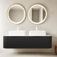 thumbnail image 1 of 60" Floating Bathroom Vanity with Double Sink, Modern Bathroom Vanities with Marble Countertop and White Rectangular Ceramic Sink, Soft-Close Design, Natural Solid Wood Cabinet, Pre-Assembled, Black, 1 of 6