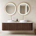 thumbnail image 1 of 60" Floating Bathroom Vanity with Sink, Wall-Mount Cabinet 2 Large Storage Drawer, 2 White Ceramic Basins with Stone Pattern and Marble Top, Soft-Close Design, Dark Walnut, 1 of 7