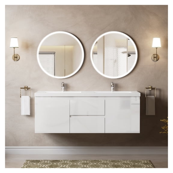 60" Floating Bathroom Vanity with Double Undermount Sink Wall Mounted Bathroom Storage Vanity Cabinet of 2 Drawers and Doors