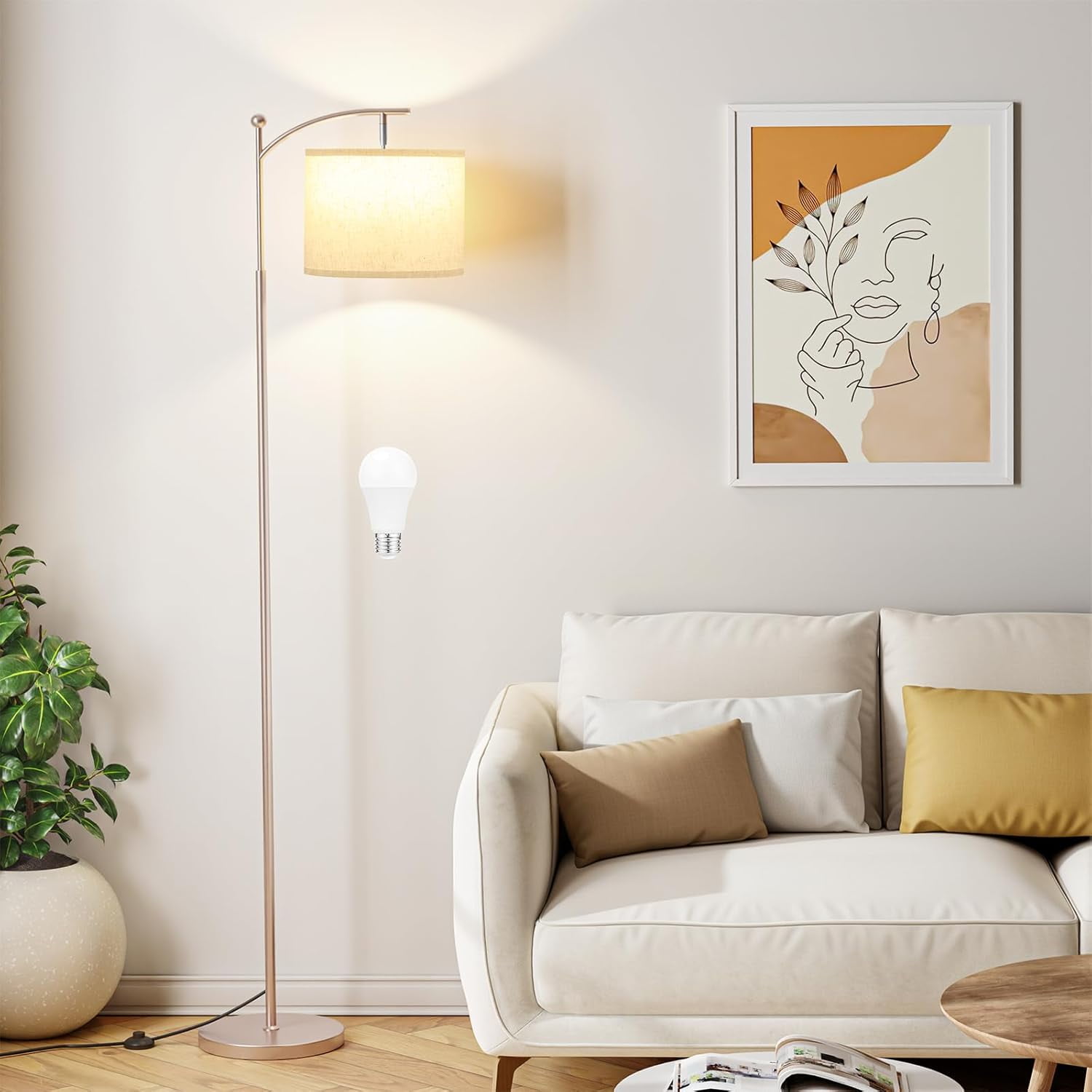 60" Floor Lamps for Living Room with 3 Color Temperatures, Adjustable