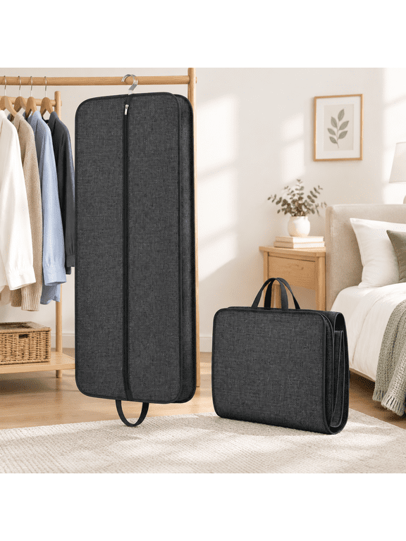 60" Foldable Dark Grey Oxford Travel Garment Bag for Dresses Suits Coats