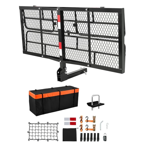 60" Folding Hitch Cargo Carrier, 500 lb Capacity with Waterproof Bag&Net, SUV Cargo Carrier, Hitch Mount Cargo Rack with Reflective Safety Strip