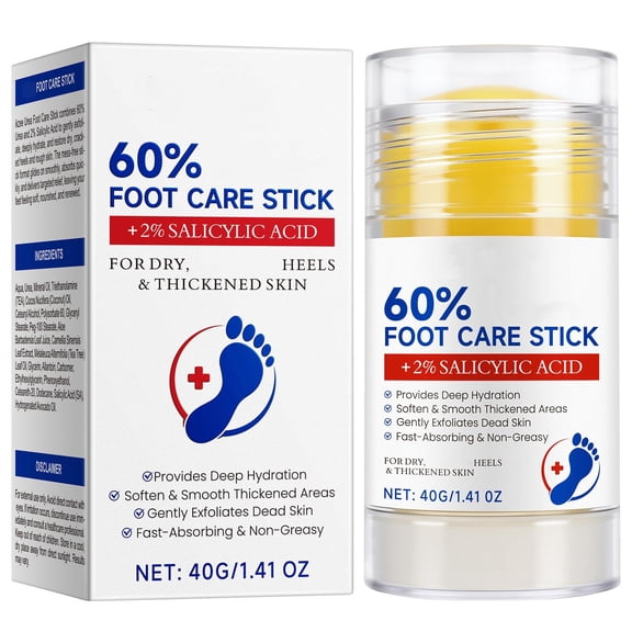 60% Foot Care Stick with 2% Salicylic Acid, Gentle Formula for Dry Heels & Thickened Skin, Delivers Deep Hydration, Softens Rough Areas, Gently Exfoliates Dead Skin, Non-Greasy for Daily Foot Care