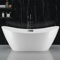 60" Freestanding Bathtub, White Acrylic Streamline Stand Alone Soaking Bath Tubs for Adult with Overflow and Drain in Chrome, cUPC Certified, Perfect for Your Bathroom-High Trapezoid