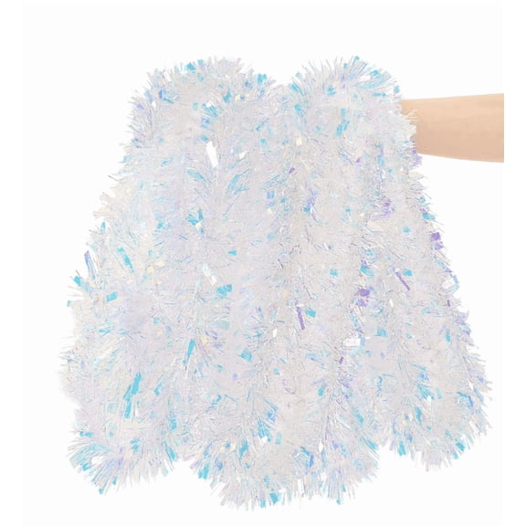 60 Ft Christmas Tinsel Garland White Thick Tinsel Garland Xmas Tree Decorations Metallic Tinsel Twist Garland for Christmas, Birthday, Party Decor Indoor Outdoor Party Supplies