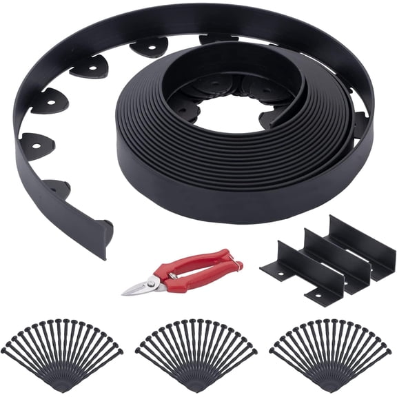 60 Ft Landscape Edging, Garden Edging with 54 Pcs Spikes, 2 in Tall Plastic Edging for Landscaping, No Dig Garden Border Edging, Landscaping Edging Border for Flowerbed Lawn Yard Grass, Black
