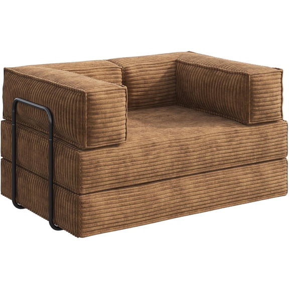 60'' Futon Sofa Bed, Convertible Sleeper Sofa, Folding Pull Out Couch Boneless Mattress with Fixed Frame, Corduroy, Brown
