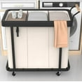 thumbnail image 1 of 60 Gal (230L) Laundry Hamper 3 Section with Lid, Leather Patchwork Laundry Sorter with Rolling Lockable Wheels and Handle, Laundry Basket Organizer for Laundry Room, Bedroom and Bathroom - White, 1 of 11