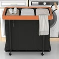 thumbnail image 1 of 60 Gal (230L) Laundry Hamper 3 Section with Lid, Leather Patchwork Laundry Sorter with Rolling Lockable Wheels and Handle, Laundry Basket Organizer for Laundry Room, Bedroom and Bathroom - Black, 1 of 11