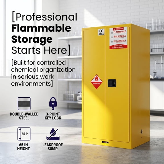 60 Gallon Flammable Cabinet, Industrial Safety Cabinet for Garages Workshops and Manufacturing Plants, Lockable Flammable Storage Cabinet with 2 Adjustable Galvanized Steel Shelves