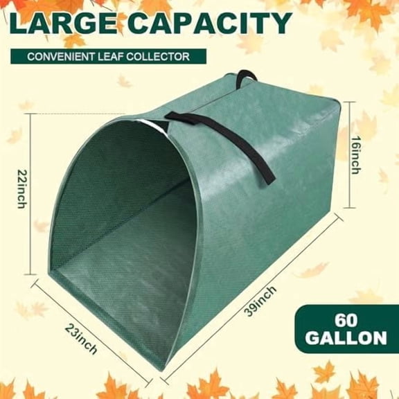 60 Gallon Large Leaf Collector, Dustpan-Style Lawn and Leaf Bags, Collapsible Yard Waste Bags Easy Storage & Transport, Reusable Leaf Pick Up Garden Bag for Leaves Grass Debris Lawn Trash