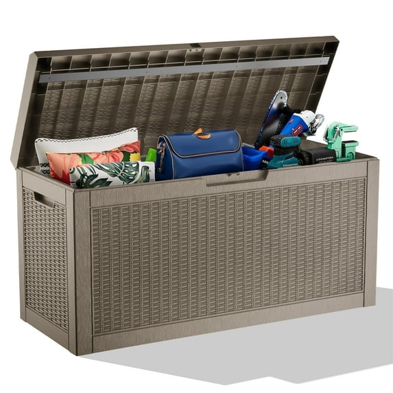 Easy Up 60 Gallon Resin Deck Box, Lockable Patio Outdoor Storage Box for Furniture, Garden Tools and Tools Storage, Waterproof Outside Storage Boxes