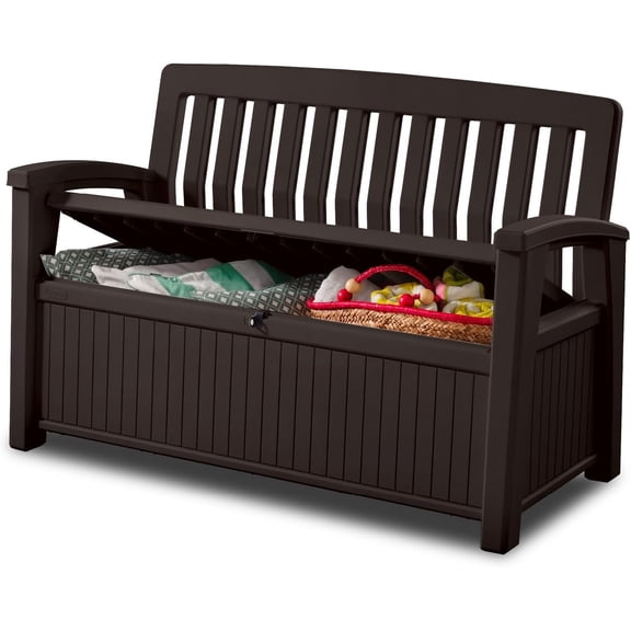 60 Gallon Storage Bench Deck Box for Patio Furniture, Front Porch Decor and Outdoor Seating  Perfect to Store Garden Tools