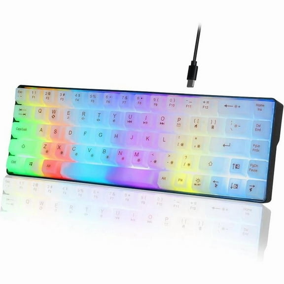 60% Gaming Keyboard  USB Wired RGB Backlit Mini Anti-Ghosting 68 Keys Transparent Keypad Membrane Keyboards Compatible with Windows Laptop PC Mac Gamer