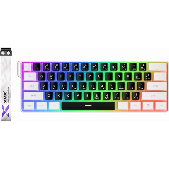 60% Gaming Keyboard,Wired Backlit Mini Membrane Keyboard,  Mechanical Feel for PC/ Gamer, Typist, Travel, Easy to Carry  Business Trip(61 )-White