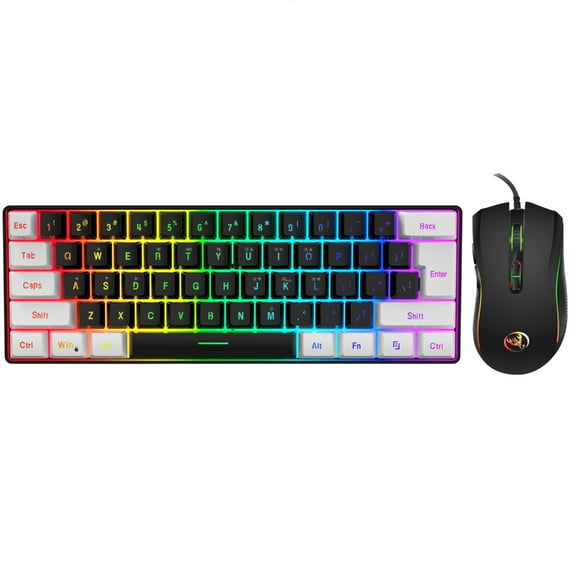 60% Gaming Keyboard and Mouse Combo, Ultra-Compact 61Keys RGB Backlit Mini Keyboard, 3200 DPI Optical Mouse for PC Gamer