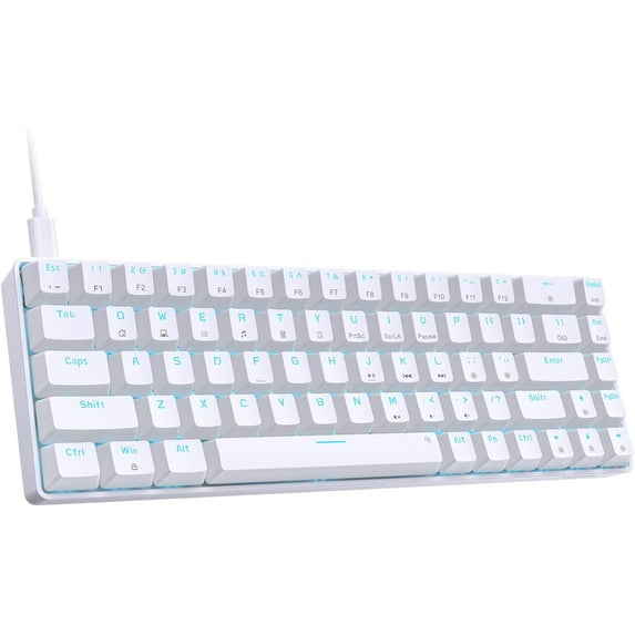 60% Gaming Mechanical Keyboard, Ultra Compact Mini 68-Key Red Switch Wired Keyboard, Anti-Ghosting Keys, for Windows Laptops and PC Gamers, White