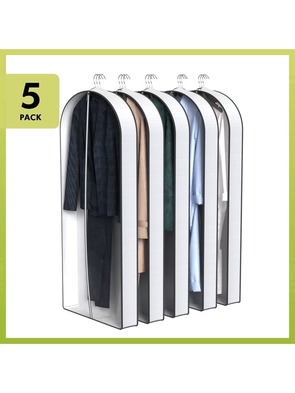 60" Garment Bags with 4" Gussets, Multifunctional Garment Bags for Hanging Clothes,Waterproof Dress Bag and Suit Bag, Clear Travel Garment Bag for Clothes, Gowns, Coats, Suits, 5 Packs