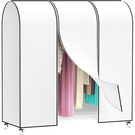 60'' Garment Rack Cover Dustproof Clothes Rack Cover Breathable Garment Bags Protector Wardrobe Cover with 2 Durable Zippers for Garment Rack, White (Rack Not Included)