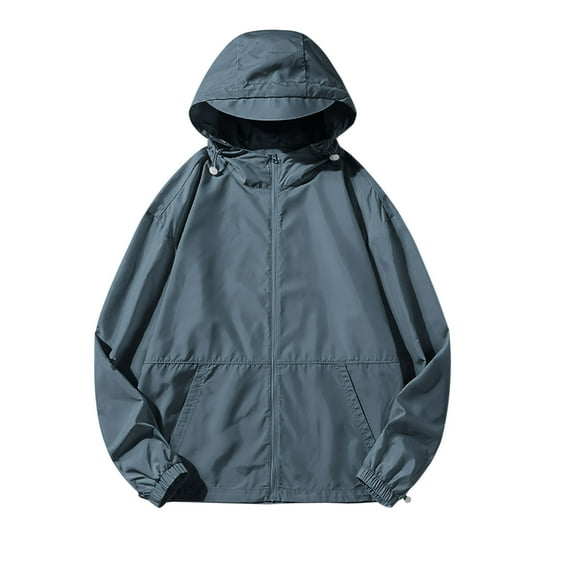 Gifts 2025 Winter Womens Raincoat Womens Windbreaker Coat Winter Lightweight Outdoor Hiking Biker Hooded Jacket Long Sleeve Zip up Casual Solid Plus Size Bicycle Outwear