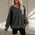 thumbnail image 1 of up to 60% off Gifts Under $5 Sweatshirt for Women Winter Oversized Sweatshirt for Women Casual Solid V Neck Long Sleeve Pullover Tops Side Slit Irregular Hem Cozy Fleece Sweatshirts, 1 of 5