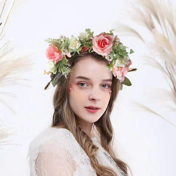 Gifts ABPWLY Valentine's Day Wreath Rose Wreath Flower Crowns Wreath Headband Flower Crowns Wedding Festival Photography Props Headdress Valentine's Day Gift