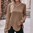 thumbnail image 1 of up to 60% off Gifts Sale Womens Tops Sweater for Women Winter Cozy Soft Knitted Ribbed Irregular Button Pullover Sweater Tunic Tops Fall Trendy Solid Round Neck Long Sleeve Blouses Shirts, 1 of 5