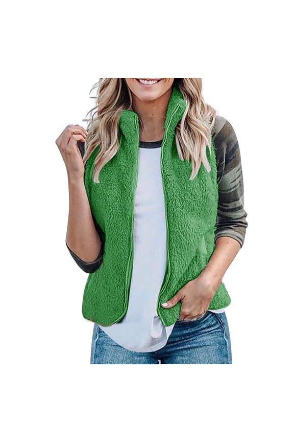 up to 60% off Gifts Fleece Vest for Women Winter Plush Jacket for Women Plus Size Casual Solid Zip up Sleeveless Stand Neck Vest Coat Winter Warm Cozy Fuzzy Fluffy Sherpa Outerwear