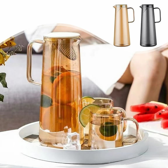 Up to 60% off Gifts Kcavykas Amber Glass Cold Water Pitcher Set, High Borosilicate Lemonade Jug, Large Capacity Drink Dispenser Stylish Finds for Less