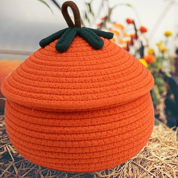 Gifts Kcavykas Clothes Storage Halloween Woven Pumpkin Basket With Lid Pumpkin Desktop Storage Basket Cosmetic Storage Sundries Snacks Storage Basket Fall Holiday Gift Finder