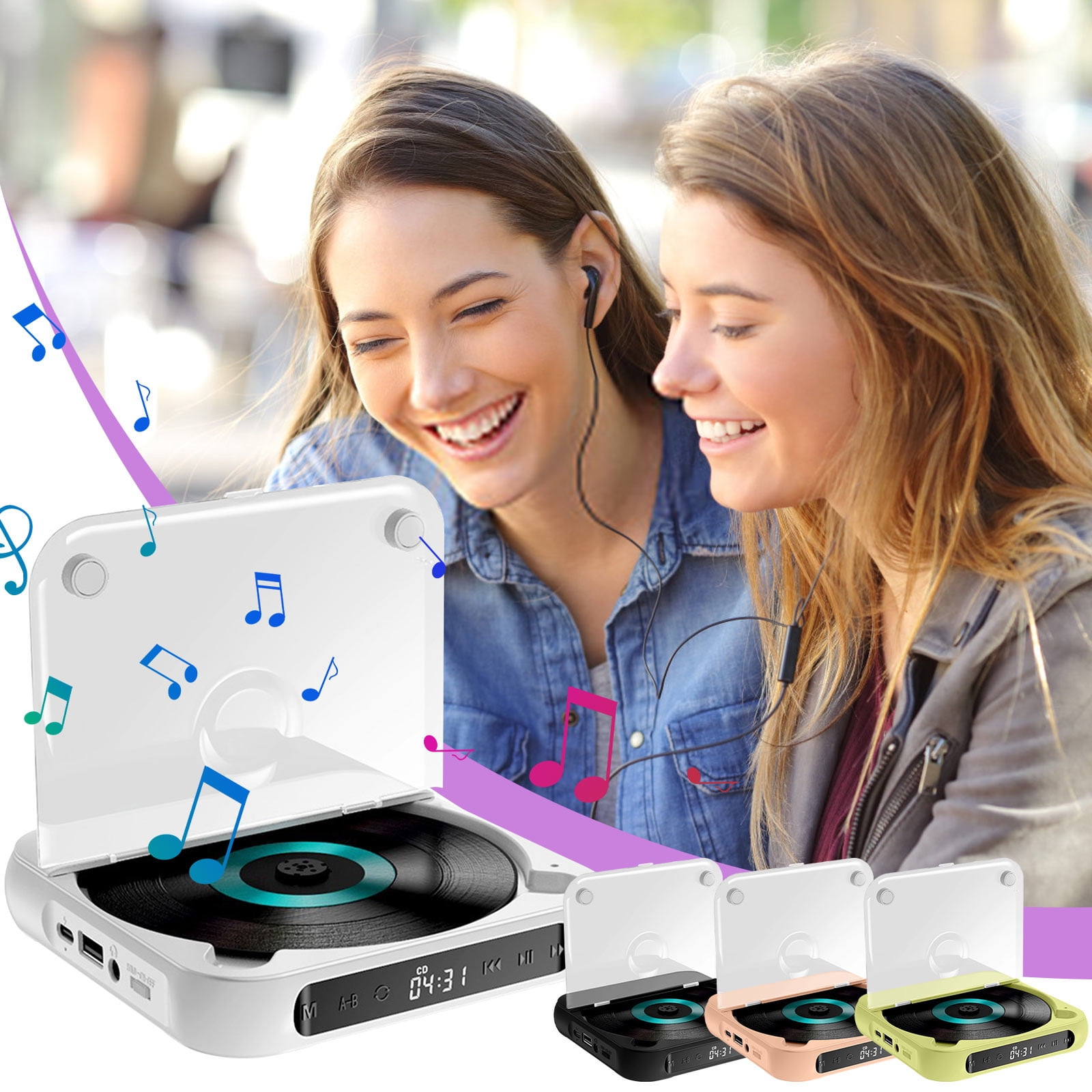 Kcavykas Portable CD Player Repeater Portable CD Player with Headphones Prenatal English Learning CD Repeater with Anti-Skip and Heartfelt Listening Mode