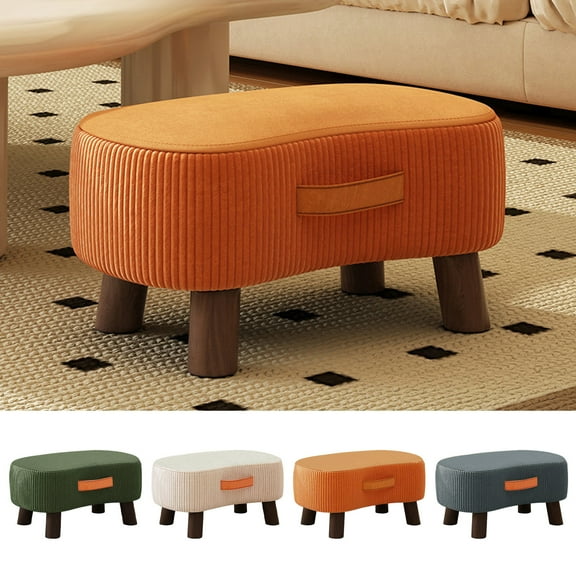Up to 60% off Gifts Kcavykas Small Curved Velvet Foot Stool, Modern Ottoman with Handle, Wood Leg Step Stool with Padded Seat for Couch and Living Room Weekly Price Drops & Special Offers