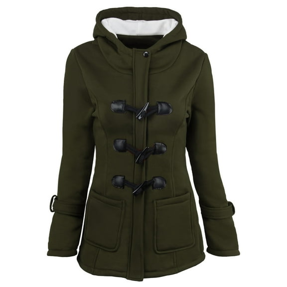 up to 60% off Gifts Pea Coat for Women Usmixi Winter Plush Padded Coat for Women Casual Solid Plus Size Warm Thickened Hooded Jacket Long Sleeve Horn Button Cotton Outwear Tops Jacket Holiday